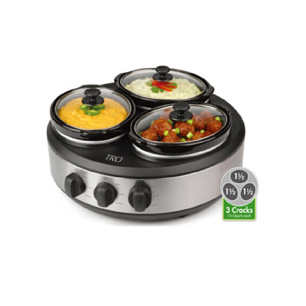 HK151-3R Hot sales 3 pot triple ceramic Electric Slow Cookers for home use