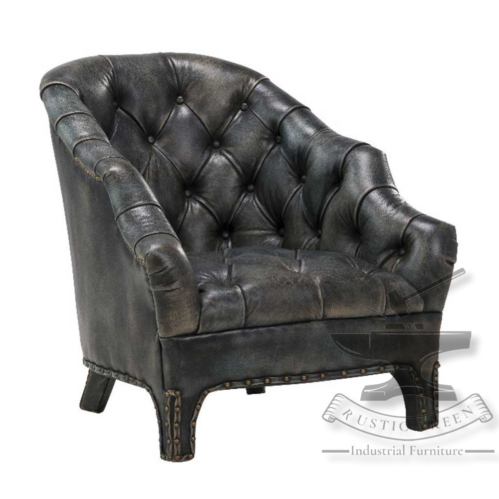 Vintage Industrial Green Leather Sofa Chair