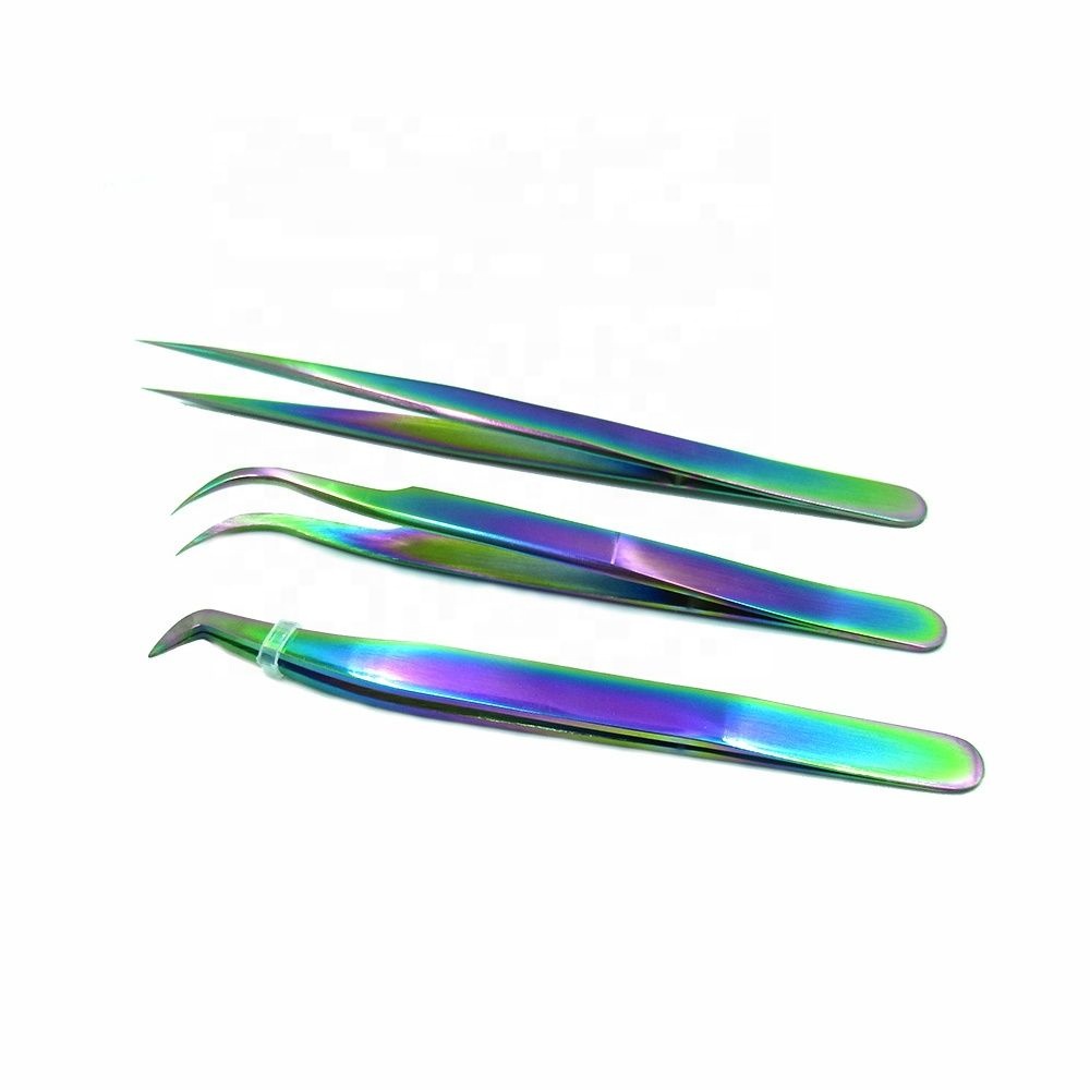 Rainbow eyelash extension tweezer colorful volume lashes