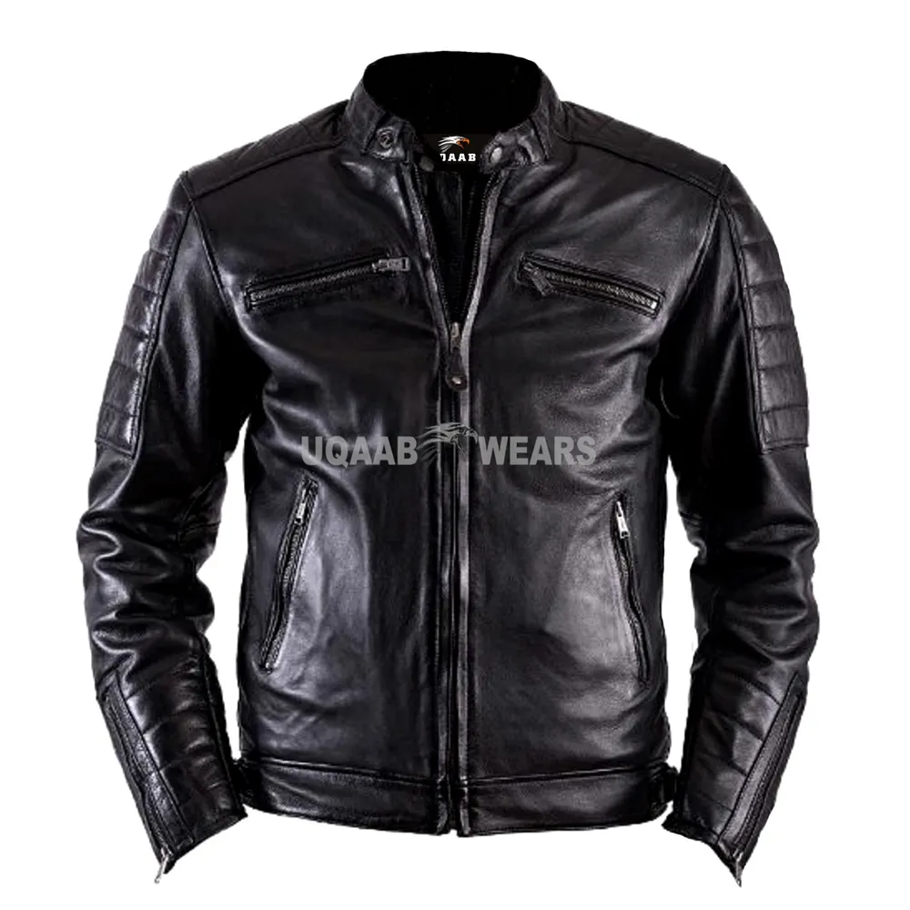 Mens Biker Genuine Leather Jacket Fashion Motorcycle Cafe Racer Casual Motorbike Racing Riders Leather Jacket Wholesale OEM