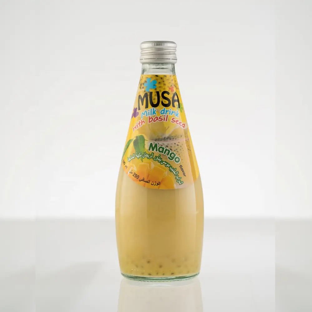 Mango Milk Drink with Basil Seed MUSA brand glass bottle 290ml
