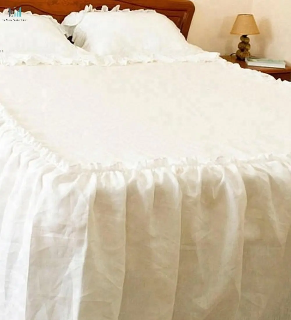 Luxury Dramatic Ruffle Linen Queen King Skirted Coverlet Bedding skirted bedspread with ruffles coverlet