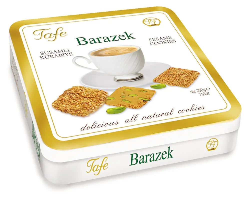 Tafe Barazek Crispy Sesame Cookies with Pistachio in Tin Box 380g - Code 273 Traditional Cuisine Crispy Taste