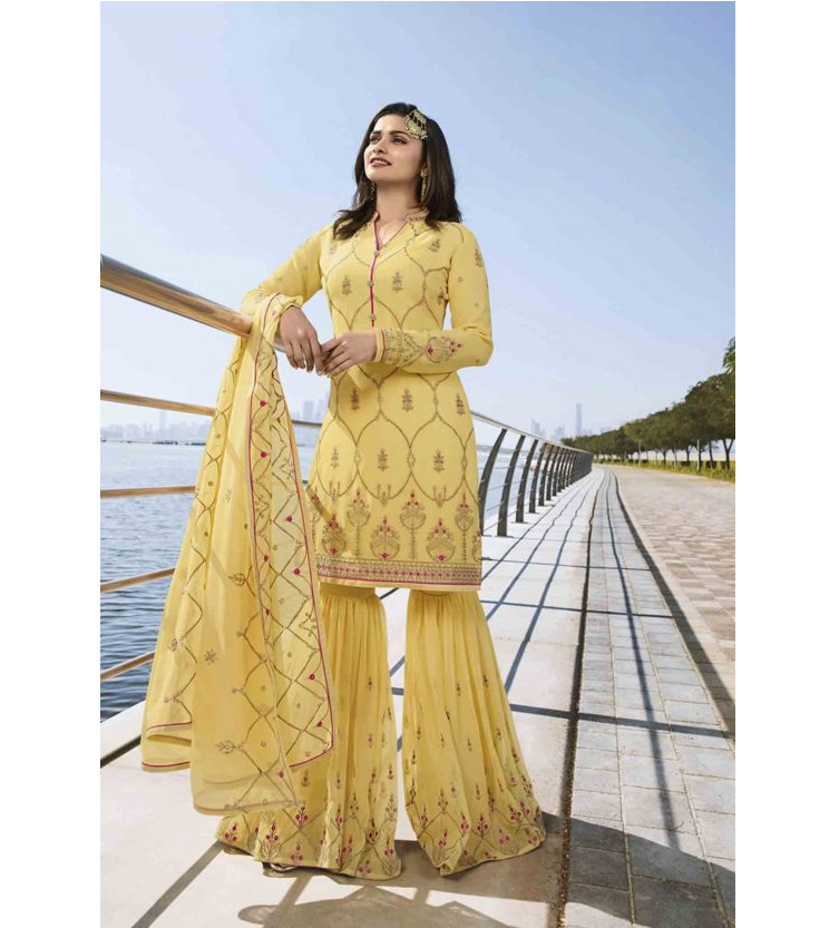 Желтые Тяжелые Вышитые Gharara Salwar костюмы/свадебный дизайн Sharara/Пакистанская шарара