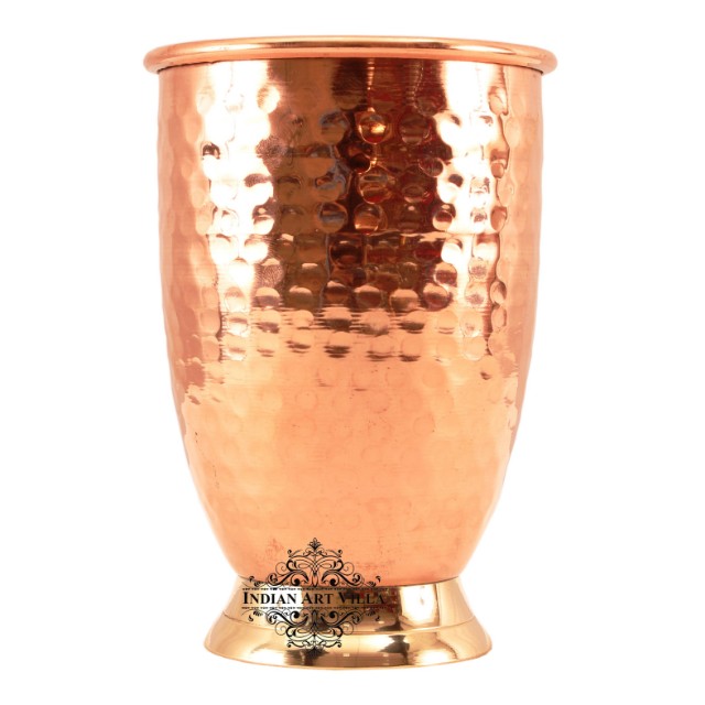 Indian art villa copper hammered glass tumbler with brass bottom