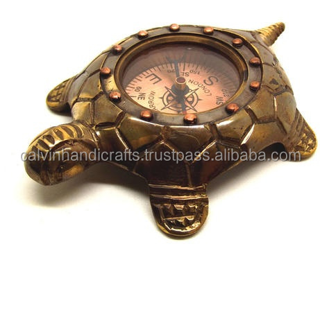 LOVELY 4 TORTOISE COMPASS IN BRASS & COPPER TEAK GIFT BOX. EXCELLENT FINISH CHCOM622