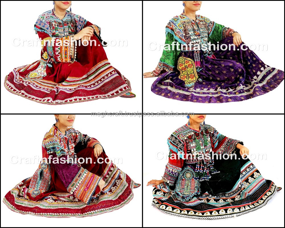 Afghan Kuchi Silk Embroidered With Tassels Frock - Afghan tribal Kuchi dress- Ethnic Kuchi Banjara boho Hippie Dress