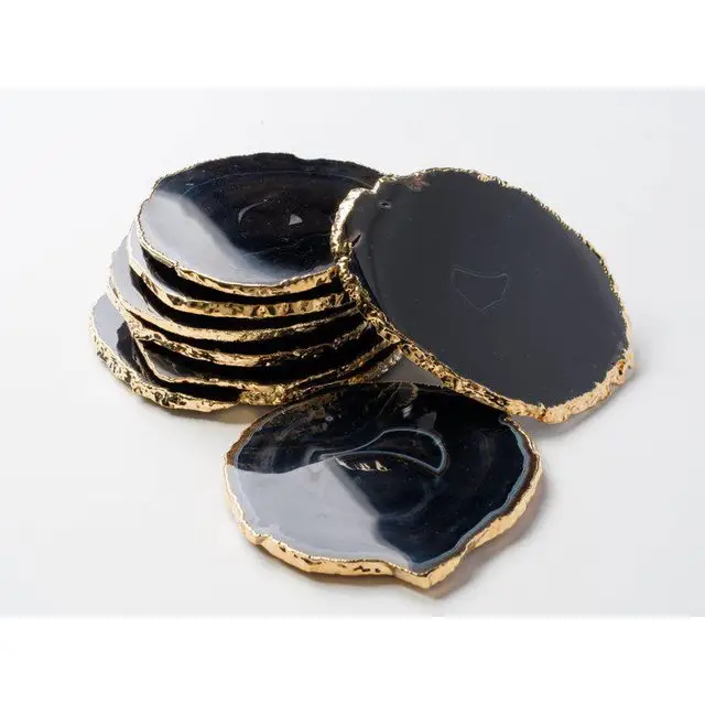 Black Agate Coasters--Gold Plated Coasters--Silver Plated Coasters