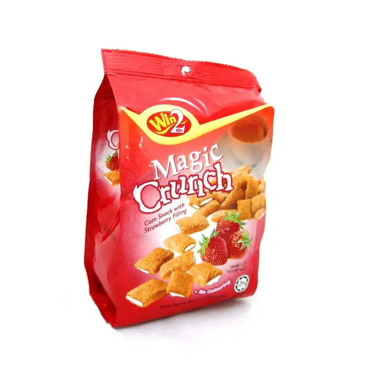Win2 Brand Magic Crunch Corn Snack With Stawberry Filling 70g
