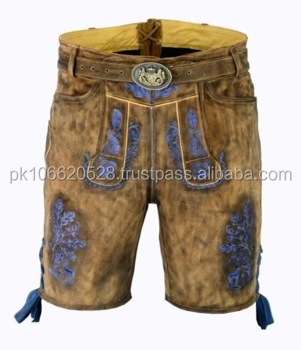 Herren kniebund lederhosen,Pale leather trousers with cowhide calfskin belt, size 46 ,58, Size
