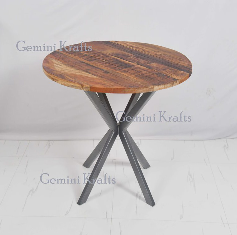 Cafe Table, Food Court Table Industrial Style Round Metal Modern Nordic Furniture Hang Metal & Old Wood Nordic Rattan Cabinet