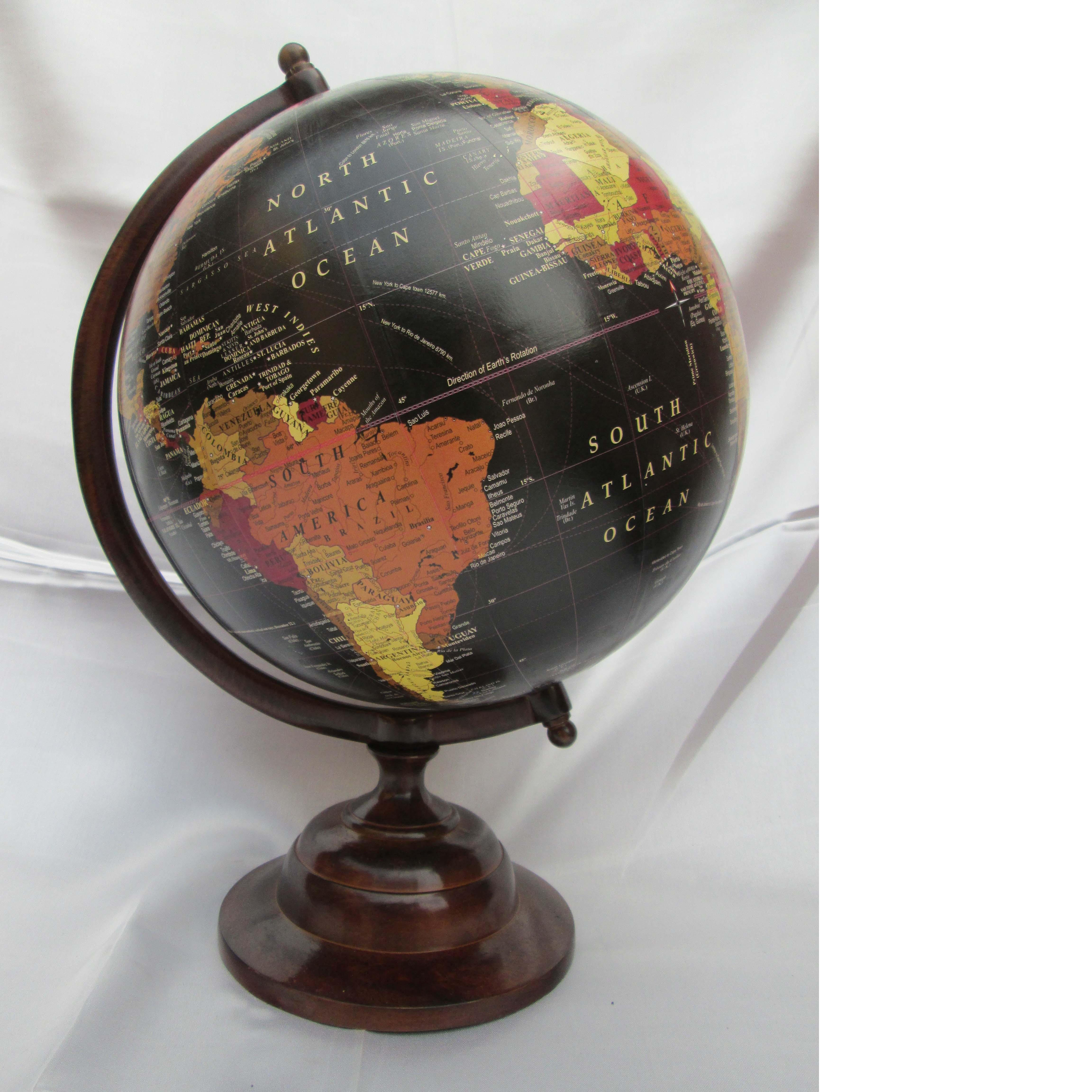 black globe world map with sea route, air route and cities details