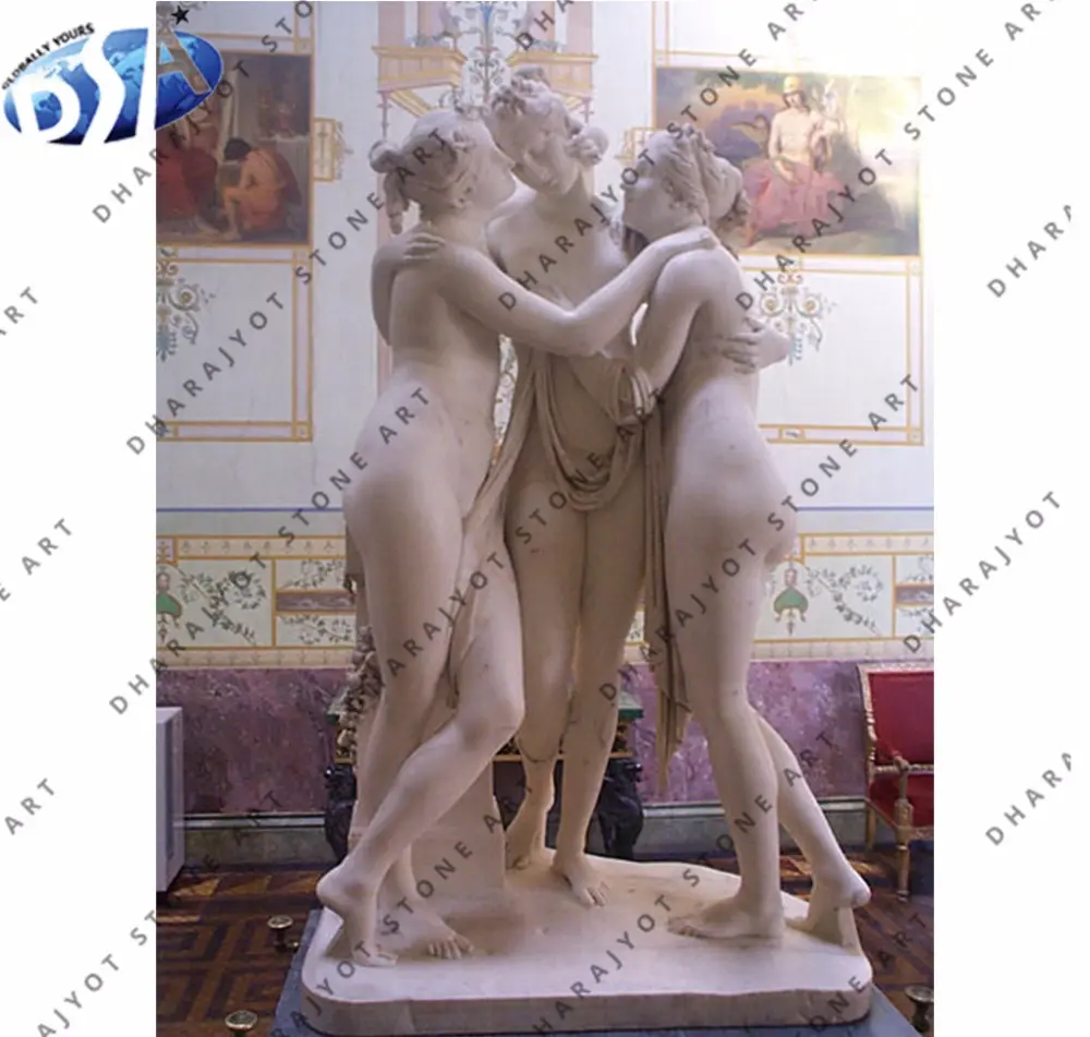 White Marble Decor Three Big Lady Erotic Statue Sculpture Best Seller Genuine Quality  Dhara-Statue-Erotic Competitive Price
