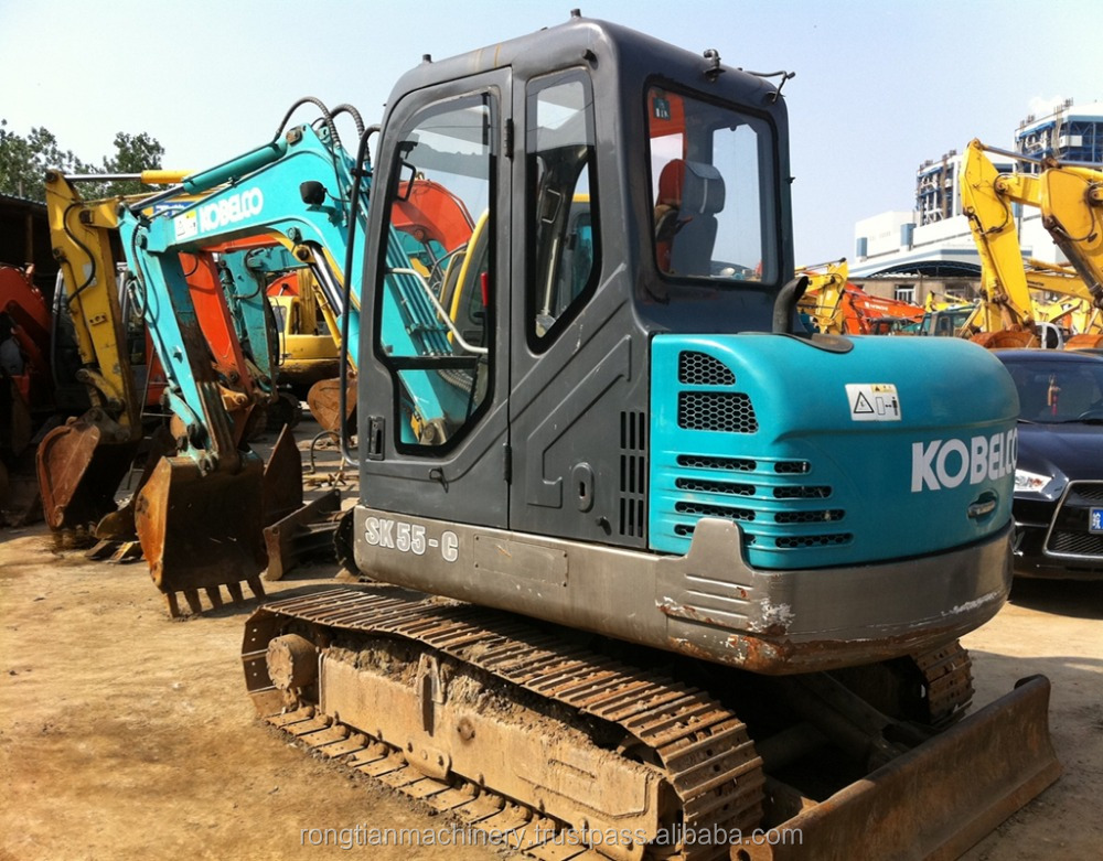Состояние работы 5t, Японский Б/у экскаватор Kobelco SK55 для продажи на площадке в Шанхае
