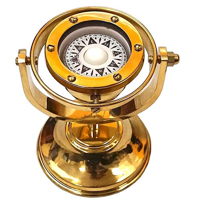 5" Brass Plated Gimbaled Brass Compass with Stand Display Piece CHCOM657