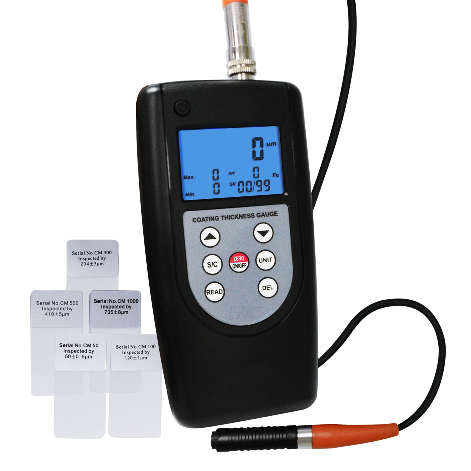 Coating Thickness Meter Gauge F & NF 99 Memories Max Min Avg, 0~2000um 0~80mil Non-Magnetic Non-conductive Material