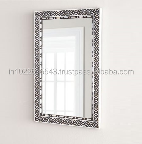 Industrial Bone Inlay Black and White Abstract Design Wall Mirror, Modern Bone Inlay Black & White Pattern Mirror