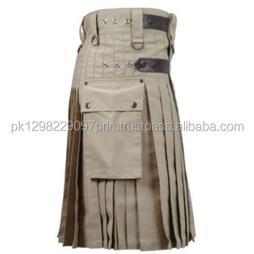 Scottish Stylish Utility Cotton Leather Kilt Multi Colour Handmade embroidered Work Highly customised