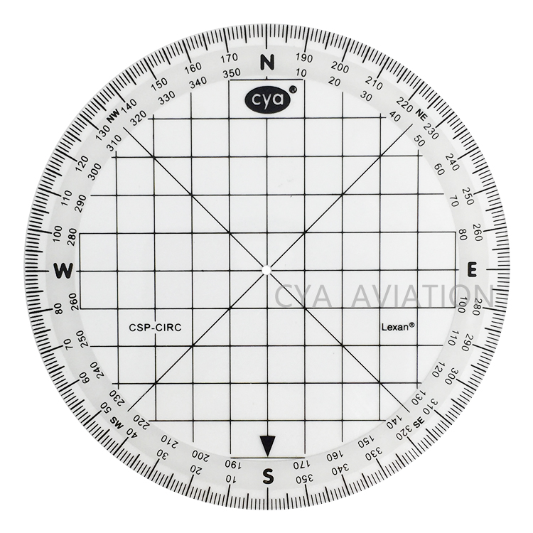 Cya Aviation Lexan Plastic Circular Pilots Protractor Nautical Miles Plotter