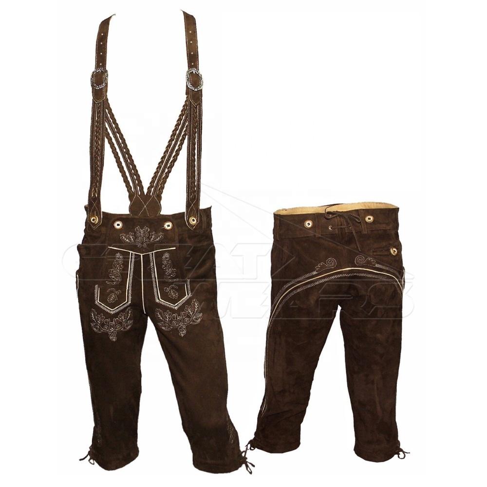 Lederhosen German Bavarian Lederhosen Authentic Bundhosen Oktoberfest Trachten Men's Wears Color Dark Brown