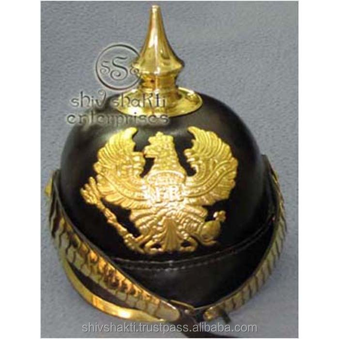 Кожаный шлем FR Badge с маленькими шипами, немецкий прусский шлем Pickelhaube