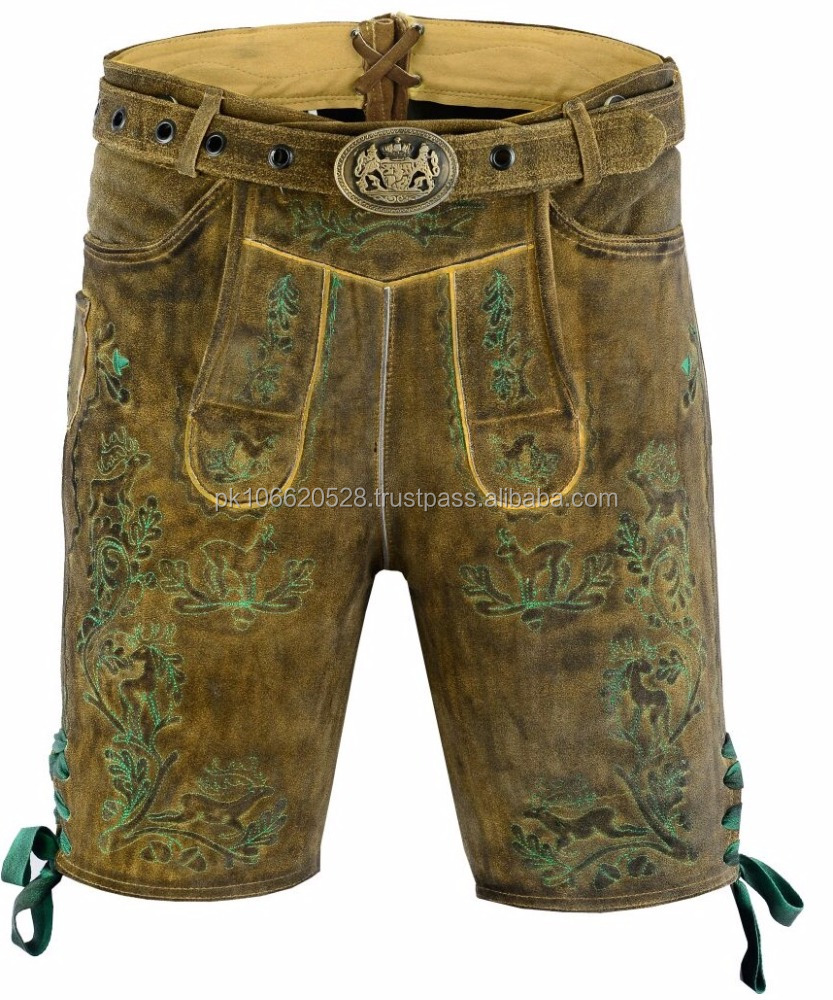 Adult Mens Pure Brown Leather Lederhosen Oktoberfest Beer Men Costume Size S-4XL