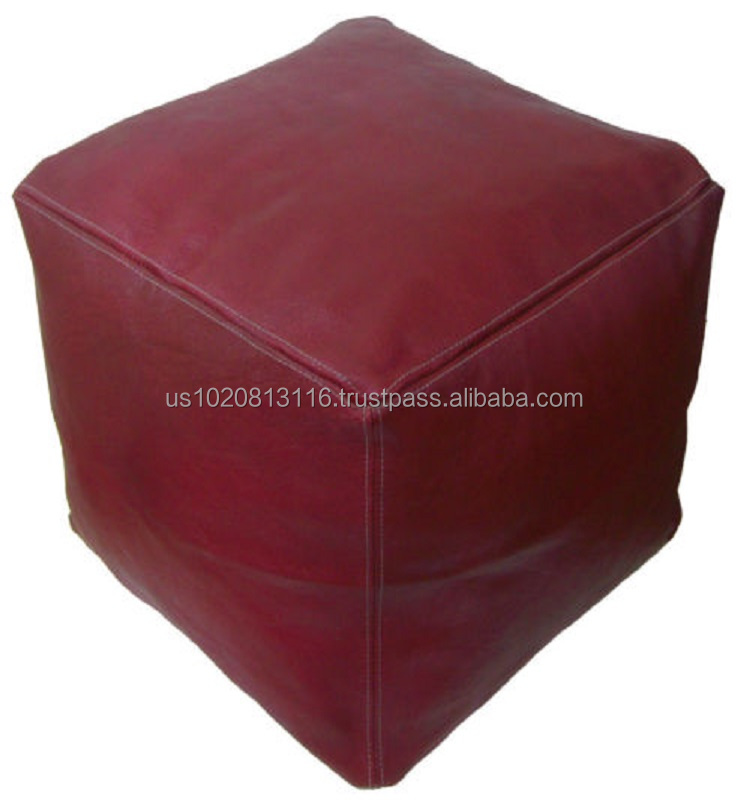 Stunning Moroccan Handmade Genuine Leather Square Pouf Footstool