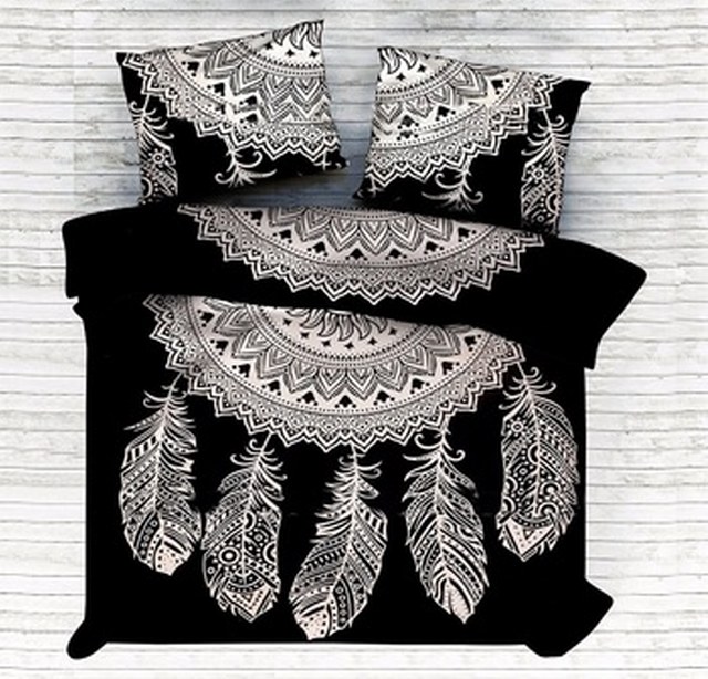 Black & White Dream Catcher Doona Cover Feather Print Duvet Cover Set