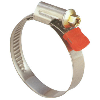 Stainless steel hose clamp. Made in Japan by TOYOX. Long lifespan and rust resistant