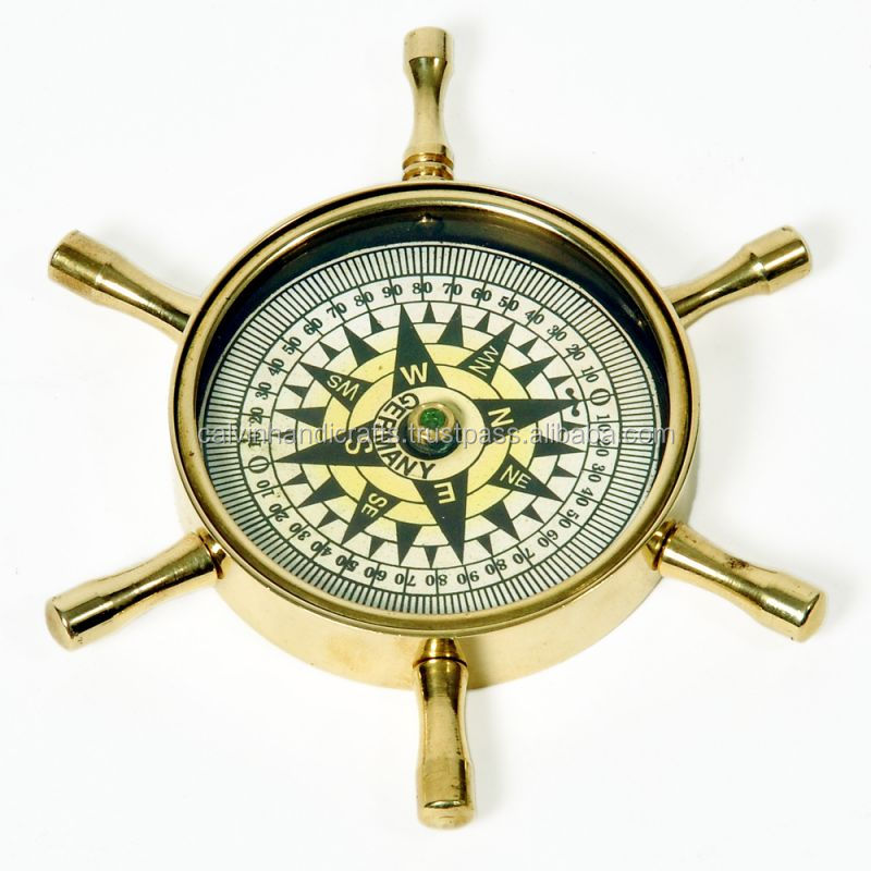 Antique Wheel Design Pure Brass Real Compass Vintage Nautical Handmade Collection CHCOM632