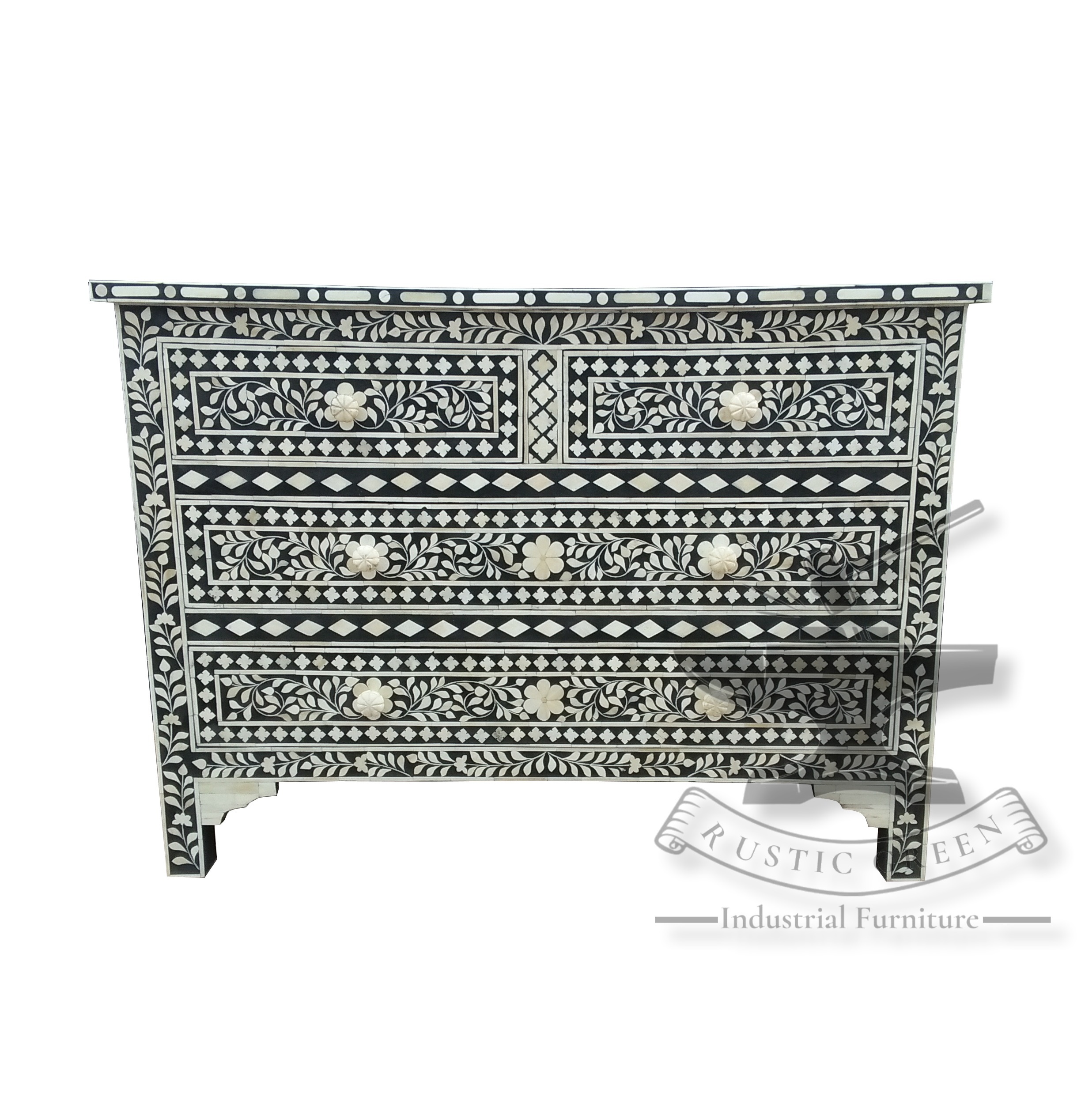 Bone & Inlay Black and White Chest of Drawers