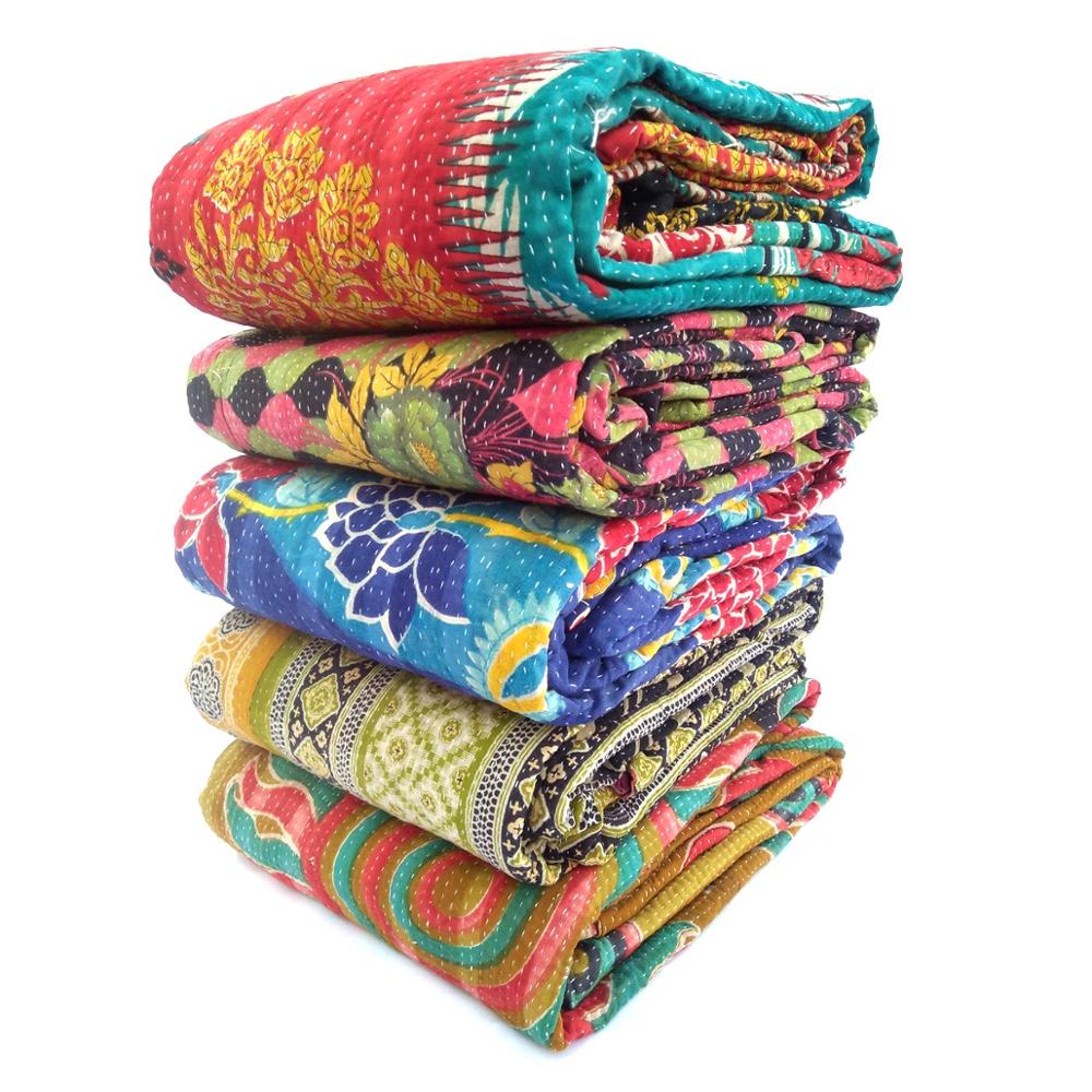 Винтажное одеяло kantha в богемном стиле из хлопка