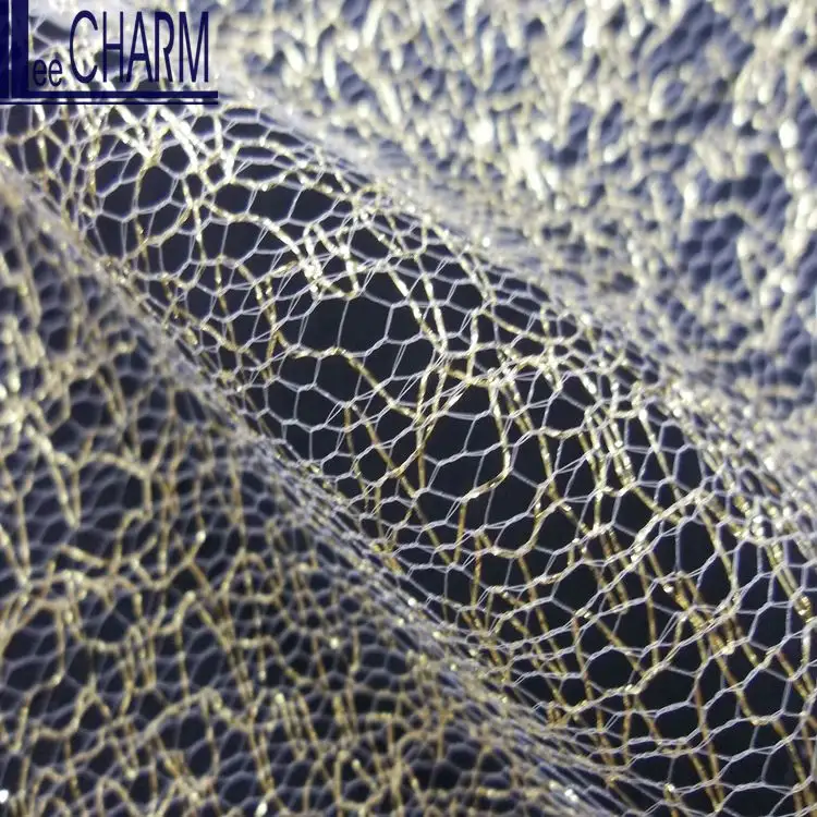 LCTH001 Taiwan Silver Golden Glitter Loofah Design Tulle Fabric