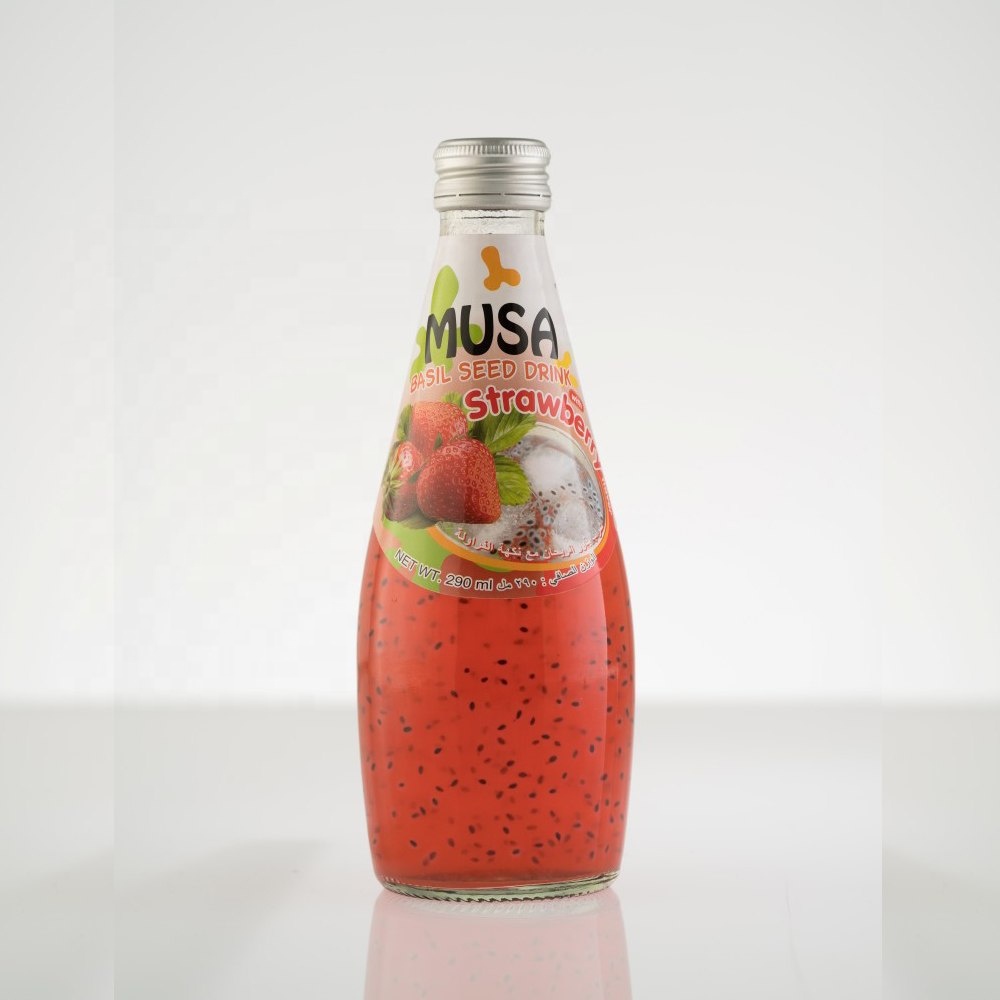 Напиток из семян базилика, сок, клубника, стеклянная бутылка 290 мл, бренд MUSA