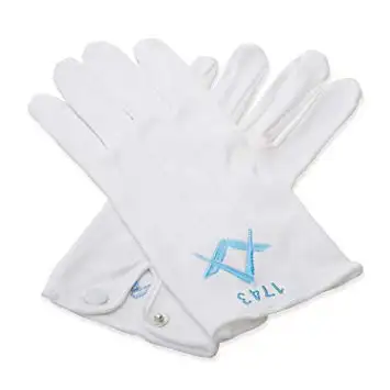 Masonic EMBROIDERED White 100% Cotton Gloves Blue G Square & Compass Size XL