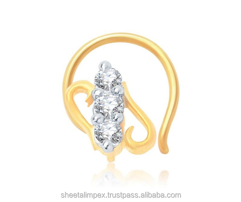Носовая булавка из желтого золота 18 карат Sheetal Impex 0,09 Ctw SI Simplicity FG Color, круглая форма, настоящие натуральные бриллианты