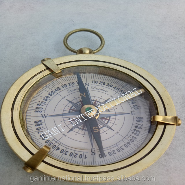 NAUTICAL BRASS FLAT POCKET COMPASS VINTAGE GIFT