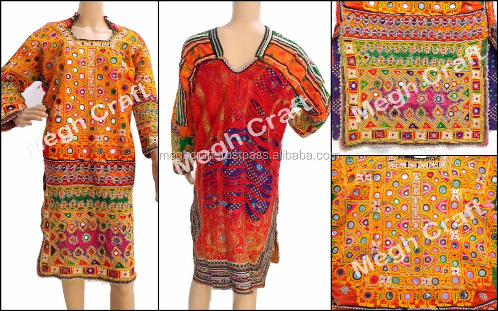 Vintage Afghani Mirror Work Tunic - 1960's Afghani Banjara Costume dress - afghani tribal top