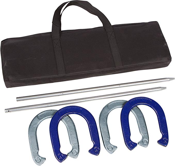 Horseshoe Set: Traditional Outdoor Lawn Game includes Four Professional Solid Steel Horseshoes with Solid Steel