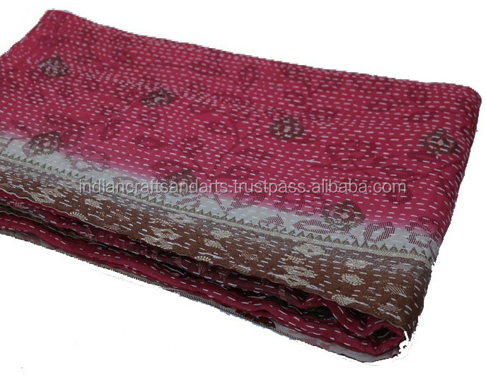 Индийское одеяло ручной работы Kantha, Двустороннее хлопковое одеяло Sari, винтажное одеяло Kantha, постельное белье, домашний декор, хлопковые одеяла