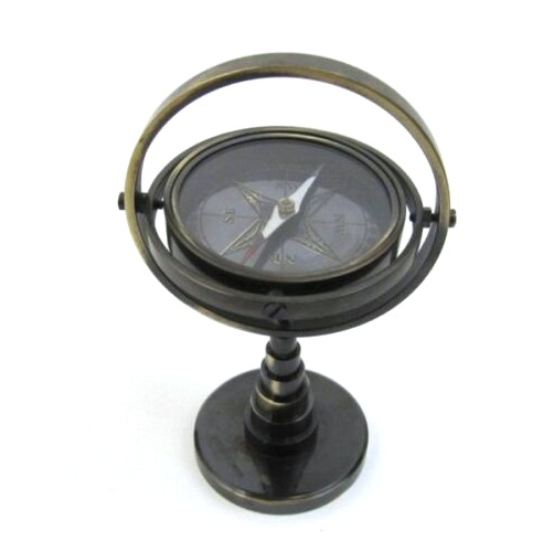 BRASS GIMBAL COMPASS ON STAND NAUTICAL COMPASS PIRATE MARITIME COMPASS CHCOM616