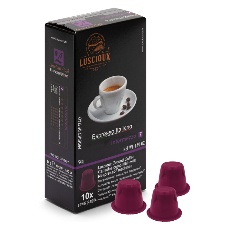 LUSCIOUX Итальянский кофе | Intermezzo - Nespresso совместимые кофейные капсулы | Упаковка из 10 [Всего 100 капсул]