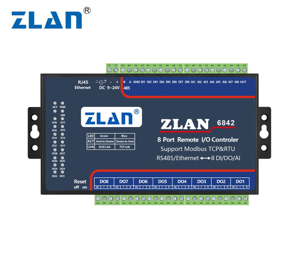 ZLAN6842 8 каналов DI делать мА Modbus TCP I/ O Модуль Ethernet RJ45 пульт дистанционного управления/D коллектор