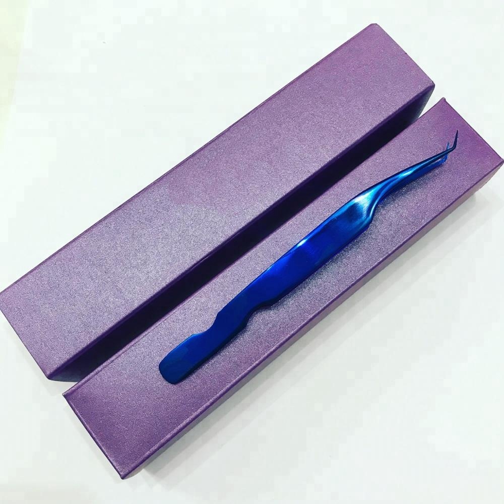 top quality titanium blue eyelash extension tweezers with box packaging