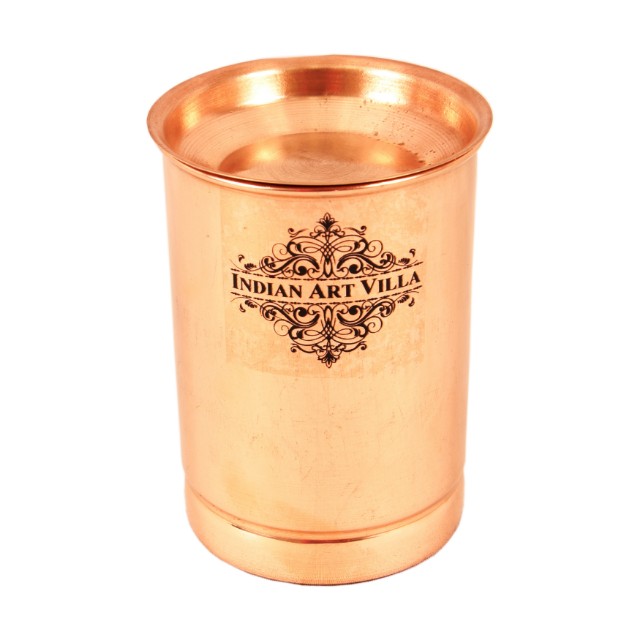 Indian art villa copper plain glass with lid