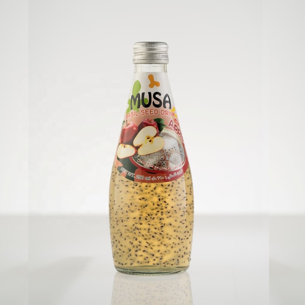 Basil Seed Drink Juice Apple Glass bottle 290ml MUSA Brand