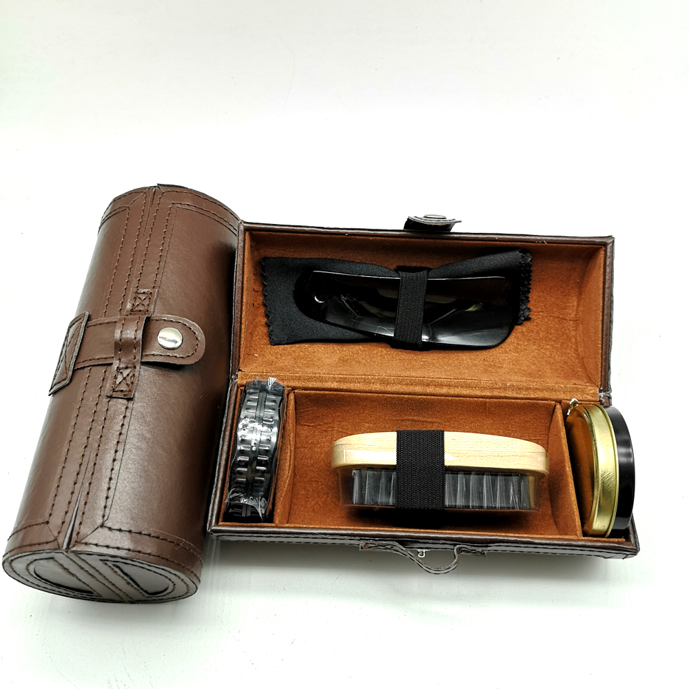 Professional trendy Shoe Polish Cleaning Brushes Set Kit Shoe Care kit Pu Leather Case Shoe Shine Kit