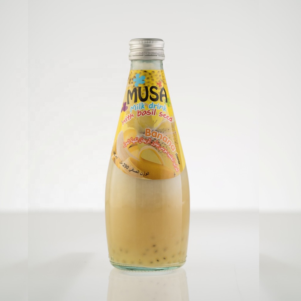 Banana Milk Drink with Basil Seed MUSA brand glass bottle 290ml