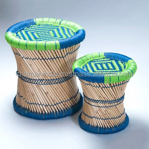 Bamboo Cane Stool In Multi Color