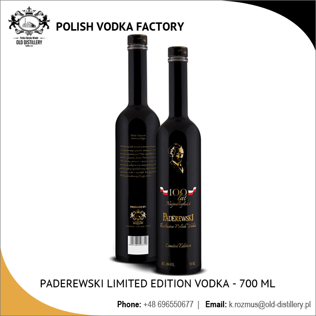 Оптовая продажа водки PADEREWSKI ограниченного выпуска, цена-700 мл
